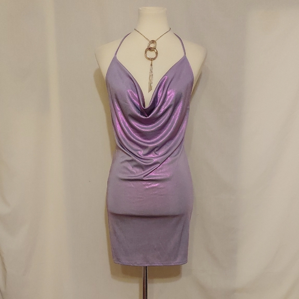 Madrag Lavender Metalic Backless Bodycon Mini Dress